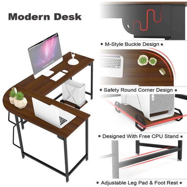 Office Products L Shaped Wood Modern Computer Desk Corner Office Desk With Foot Rest Bar Pc Laptop Study Table Workstation Gaming Table For Home Office 3 Piece With Keyboard Tray Brown Computer Desks