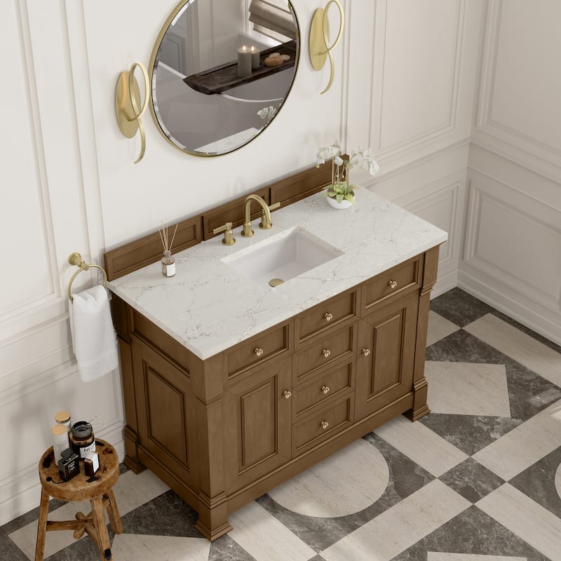 Brookfield 48" Single Vanity, Honey Oak - Victorian Silver