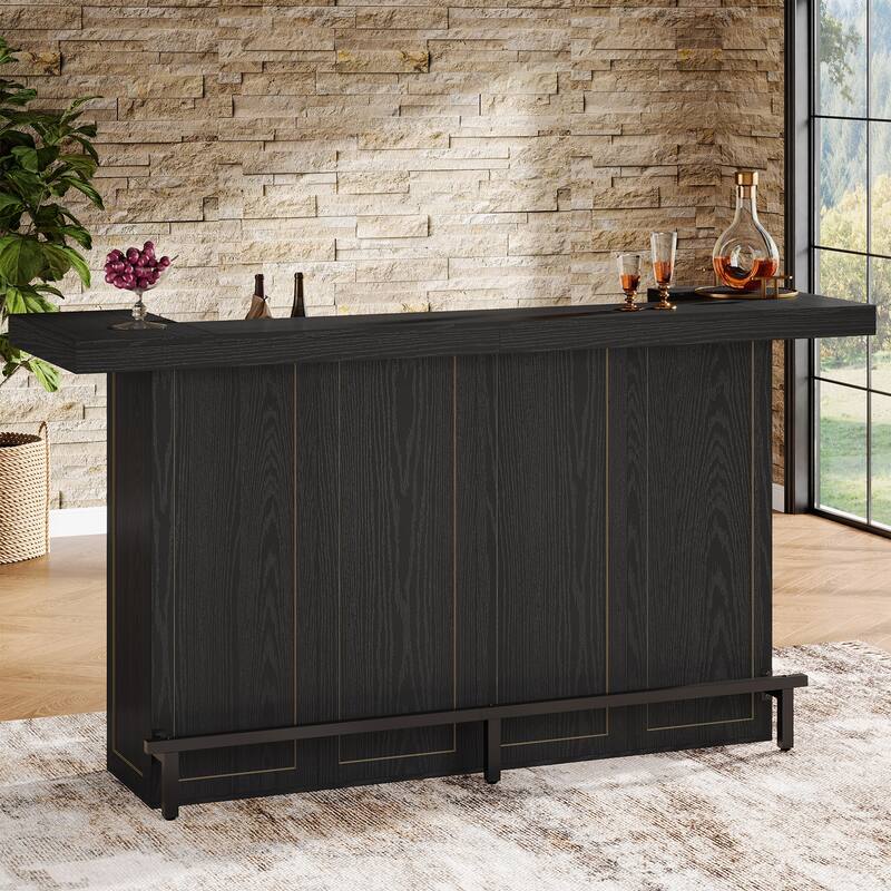 70.9" Wooden Home Bar Table with Wine Glass Holder, Pub Storage Unit Accent Table for Home Patio Basement