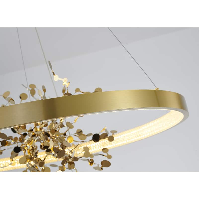 1-Light Gold Stainless Steel LED Chandelier With Confetti Interior