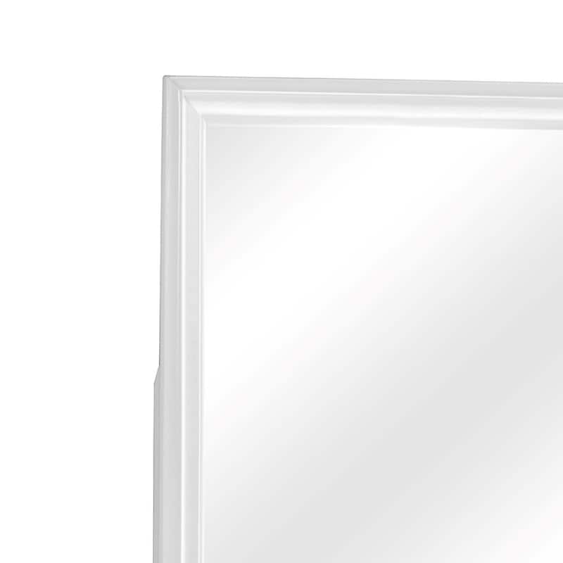 Rectangular Molded Wooden Frame Dresser Top Mirror, White and Silver