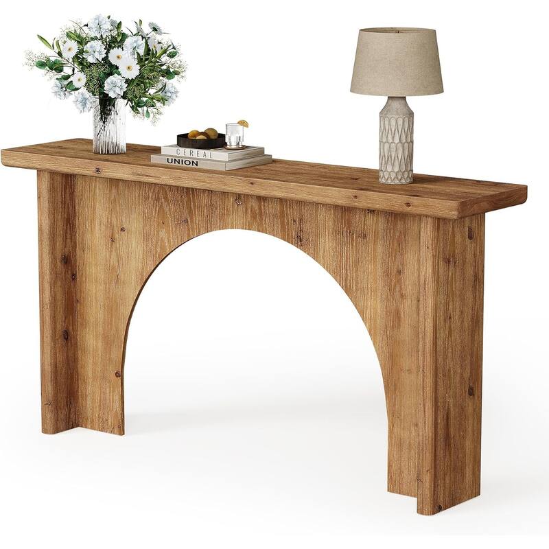 63" Long Solid Wood Console Table with Unique Arch Base for Living Room, Entryway, Entrance, Hallway, Behind The Couch