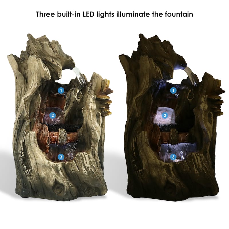 Sunnydaze Cascading Caves Fountain with LED Lights - 14" - 14-In