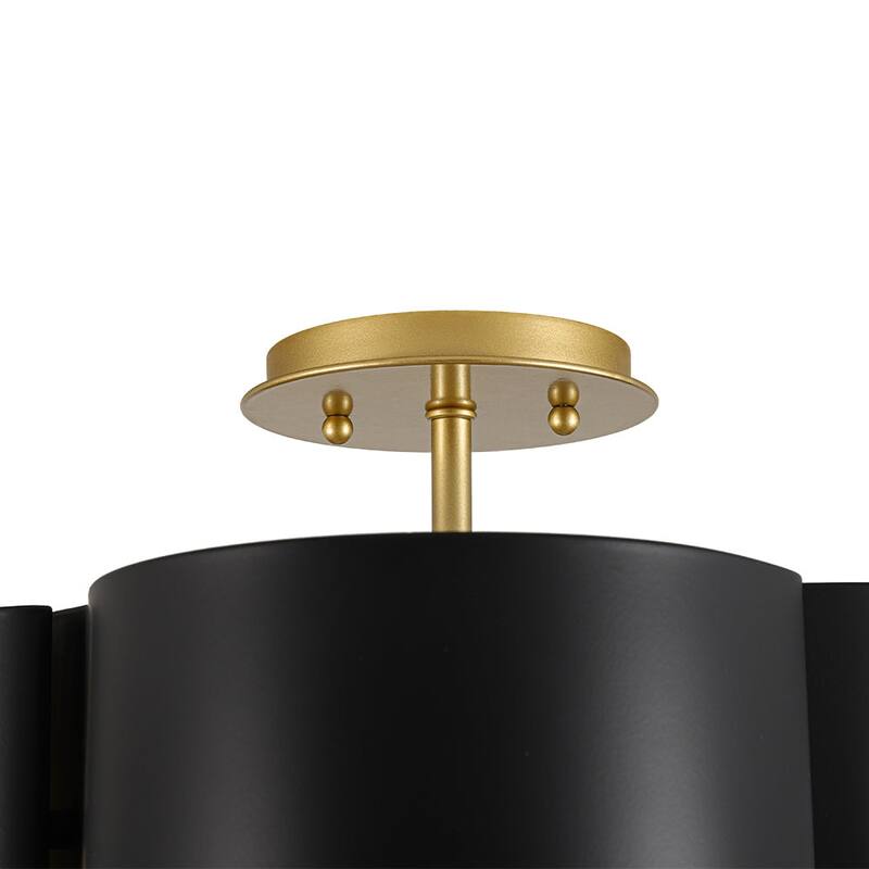 Art Deco 4-Light Black Gold Iron Flower Cage Semi Flush Mount - 14.2 inches