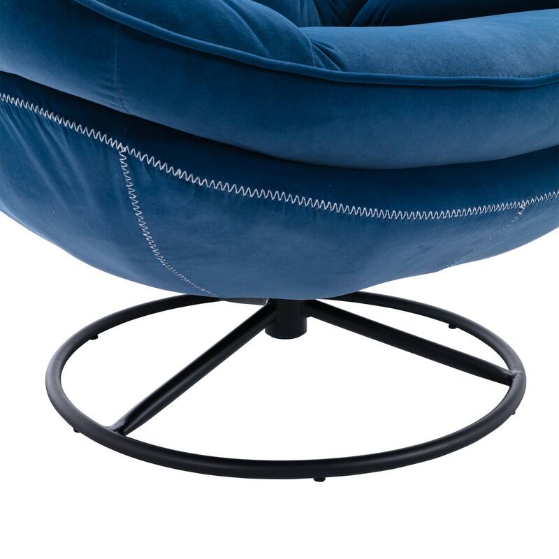 Velvet Swivel Accent Chair with Ottoman & Metal Legs (360° Rotation)