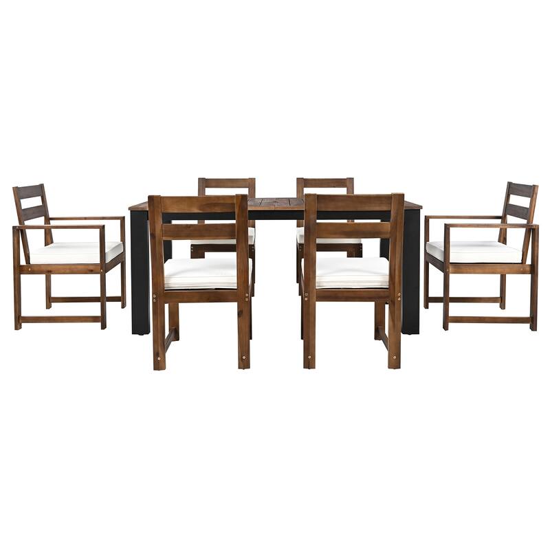 7-piece Acacia Patio Extendable Dining Set with Umbrella Hole
