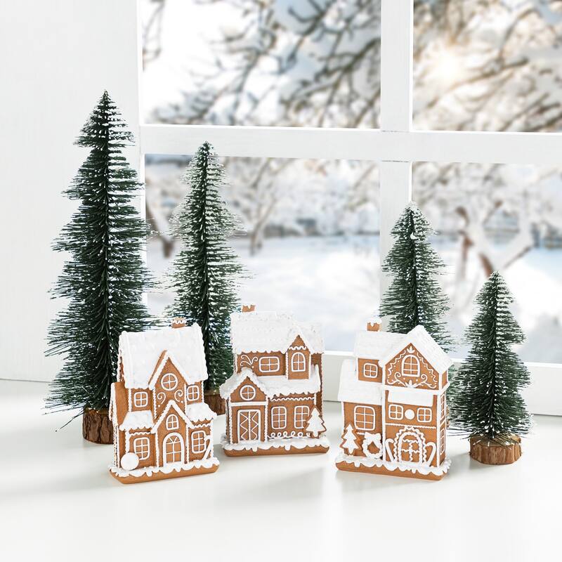 Glitzhome Christmas Resin Gingerbread House Table Decor Village Figurine