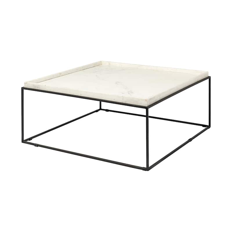Nathan II White Marble Top with Black Metal Frame Side Table - 36.0L x 36.0W x 15.0H - White - Marble