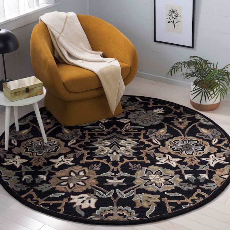 SAFAVIEH Handmade Metro Adosinda French Country Floral Wool Rug - 4' Round - Black/Beige