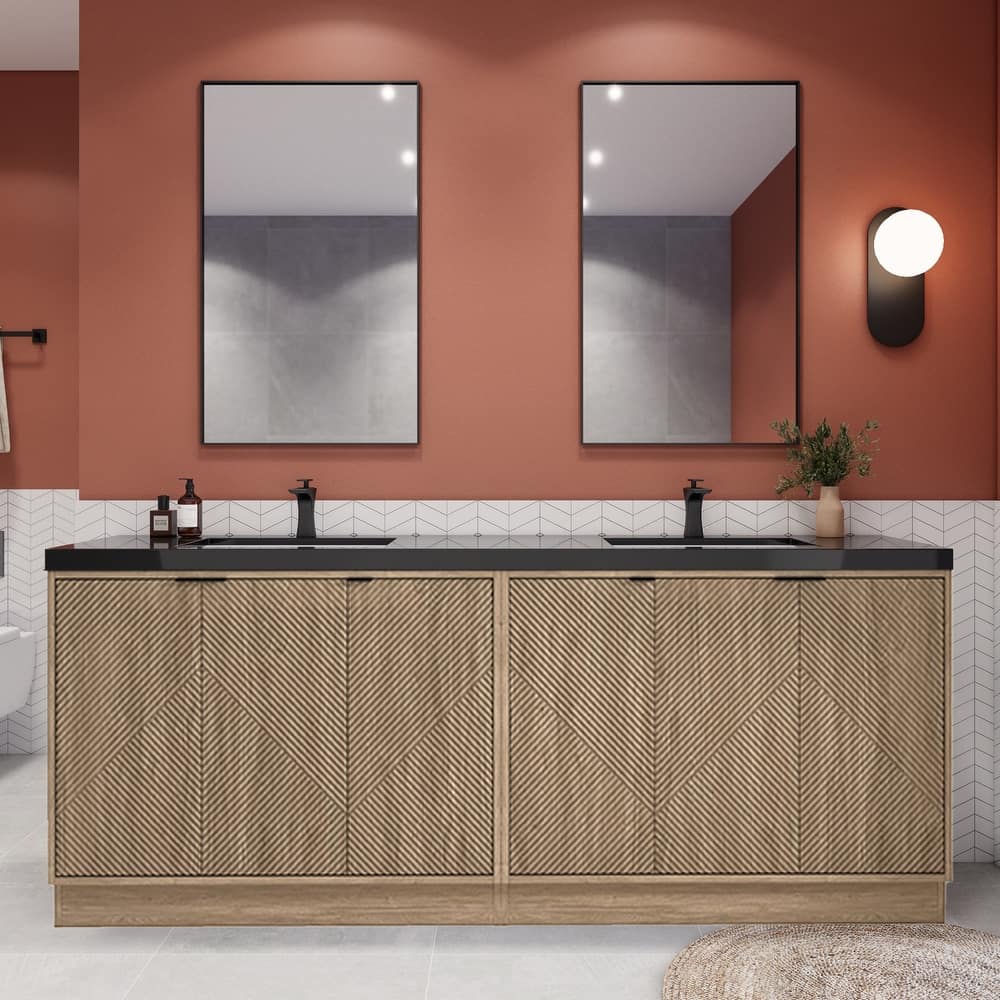 Milano 84" Freestanding Bathroom Vanity with Double Black Acrylic Sink