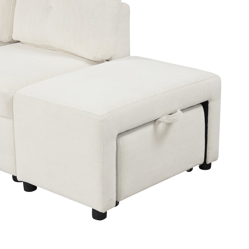 86.6" Chenille L-Shape Sleeper Sectional 4-Seat Convertible Sofa with Ottoman, USB Ports and Cup Holders