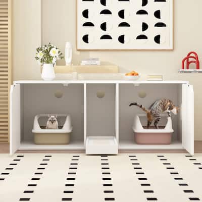 Cat Litter Box Furniture Double Door Access Spacious Easy to Clean