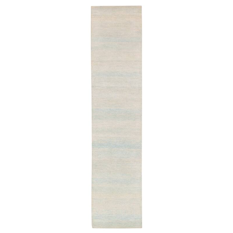 ECARPETGALLERY Hand-knotted Finest Silk Shadow Cyan Silk, Wool Rug - 2'7 x 12'3