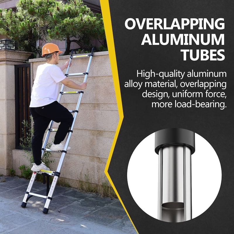 8.5FT Telescopic Ladder with Hooks and Triangular Support Frame