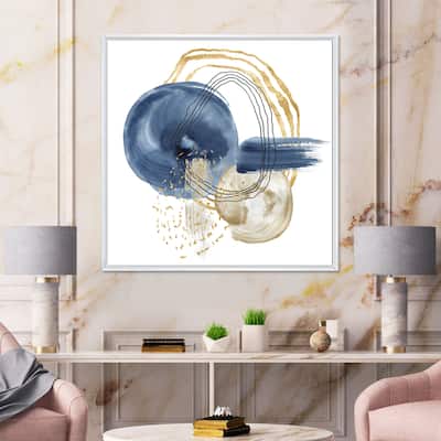 Designart "Abstract Dark Blue Gold & Black Underwater Life" Modern Framed Canvas Wall Art Print