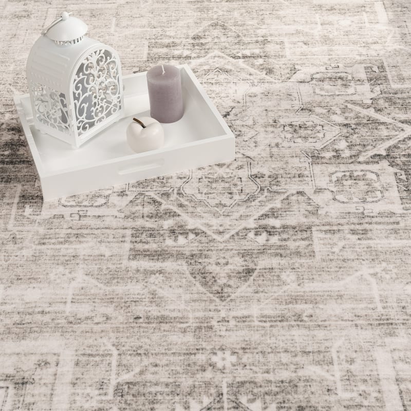 Modern Area Rug Bordered Classic Design in Vintage Look
