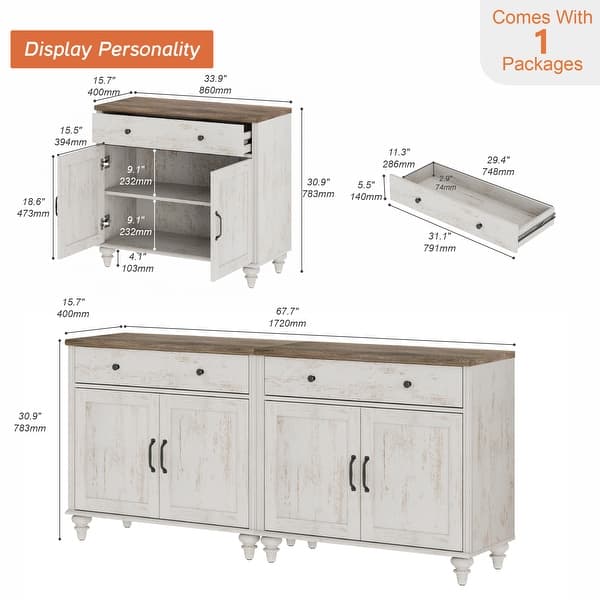 dimension image slide 1 of 8, Farmhouse Sideboard, Buffet Cabinet with Storage Cabinets