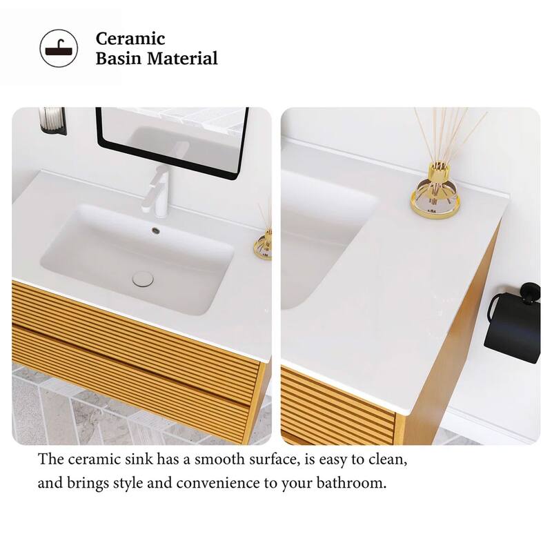 Wall-Mounted Bathroom Vanity with White Ceramic Sink