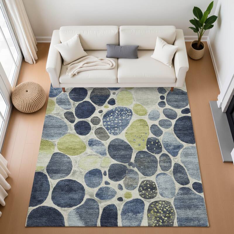 Premium Washable Super Soft Contemporary Cobble Mayfield Rug - Denim - 9' x 12'