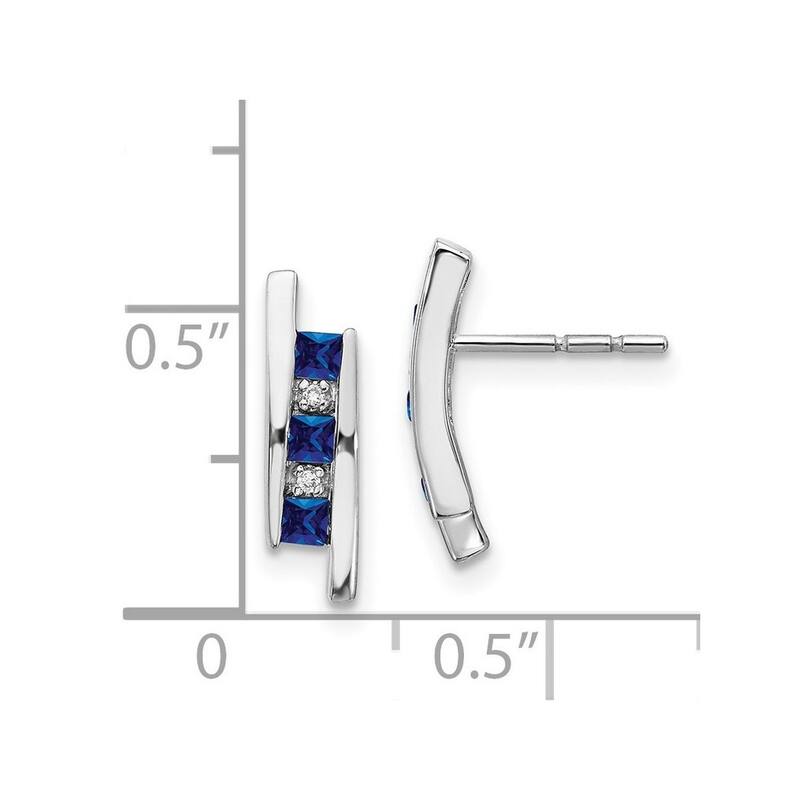 Curata 14k White Gold Diamond and Sapphire Earrings - 15x4mm Wide