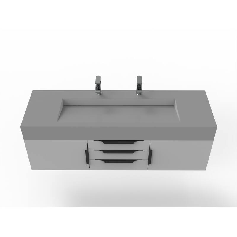 Nile 60" Wall Mounted Bathroom Vanity Set with Gray Solid Surface Top