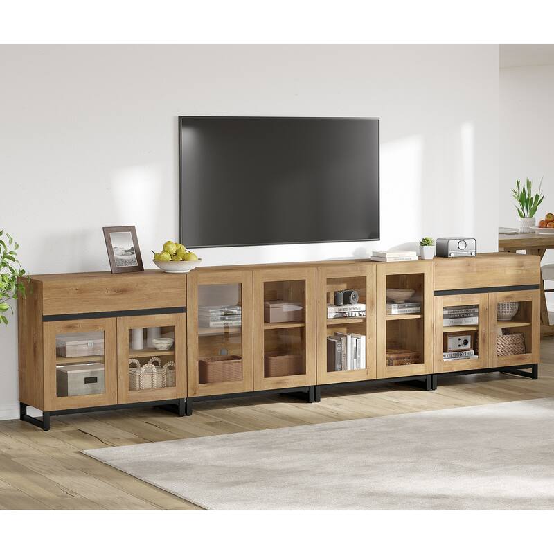 Modern TV Stand for 120" TVs, 4-in-1 Entertainment Center & Adjustable Shelf - 126 inches - Oak