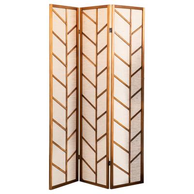 3 Panel Screen with Jute Linen Fabric and Wooden Frame, Brown and Beige