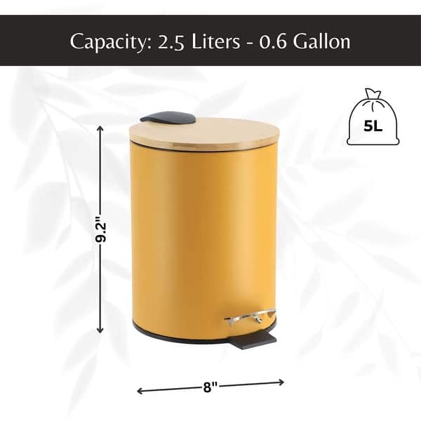 dimension image slide 5 of 9, Stylish Trash Can with Bamboo Lid and Pedal, 2.5L Capacity - 9.2" H x 8" L x 8" W