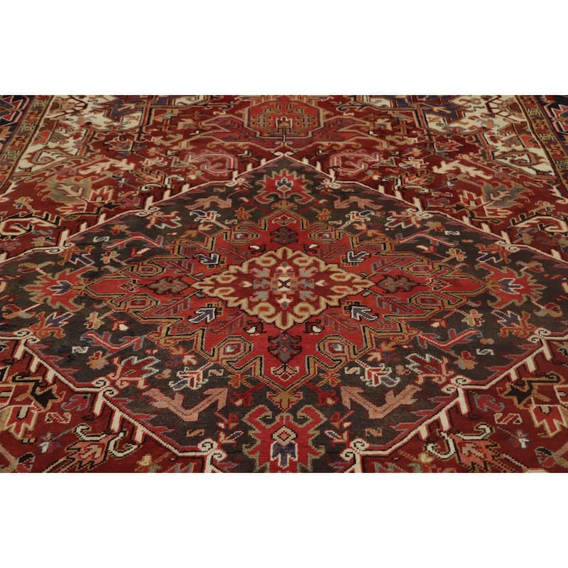 Hand Knotted Oriental 100% Wool Carpet Traditional Medallion Oranges & Rust Heriz Area Rug - 10' 7'' X 7' 9''