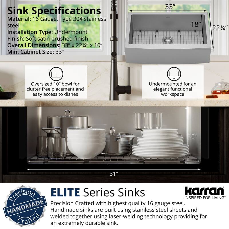 Karran Farmhouse/Apron Stainless Steel 33 in. Single Bowl Sink Kit