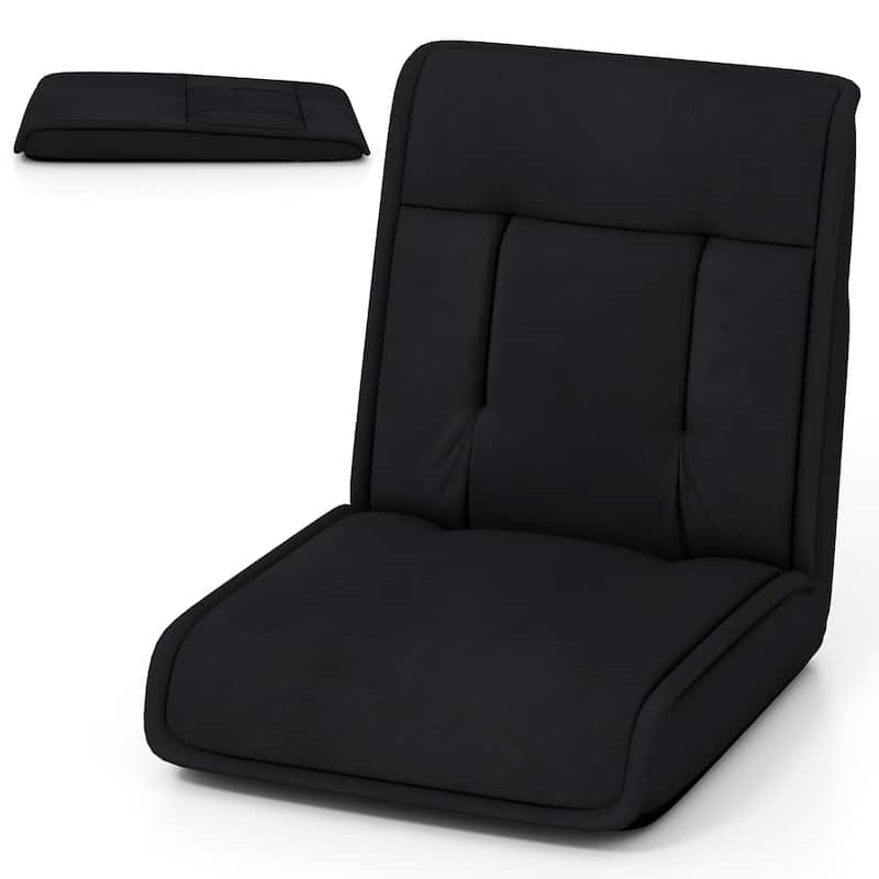 Gymax Folding Floor Chair Convertible Lazy Sofa Chair w/ Adjustable - Black