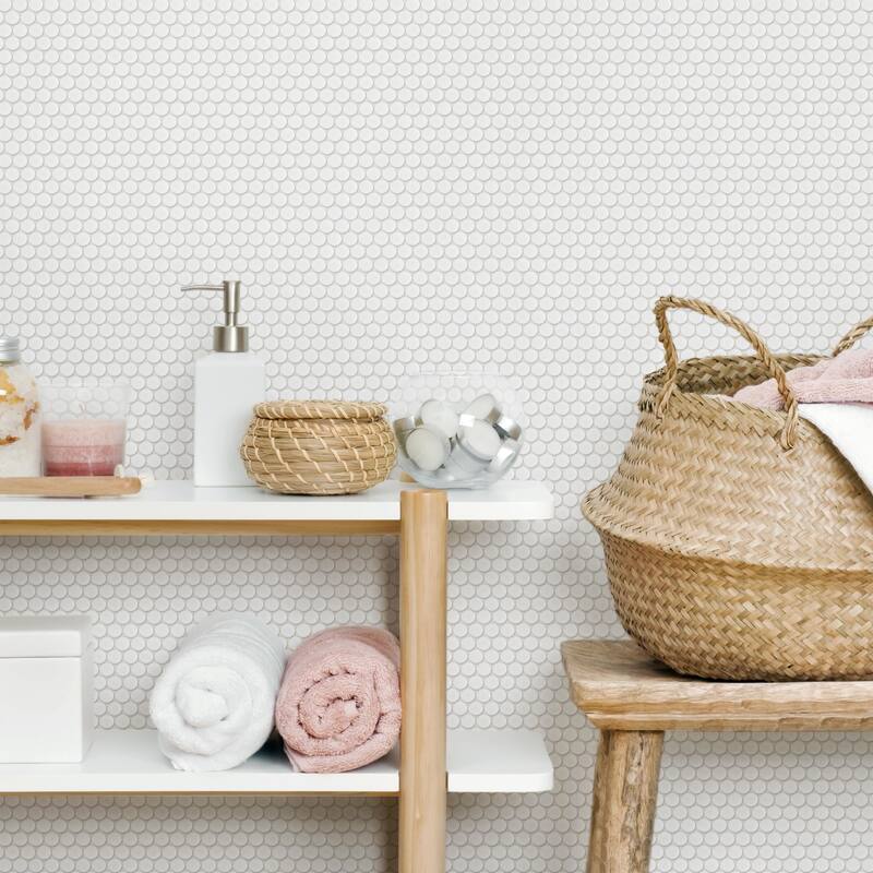 Merola Tile Metro Penny Glossy White 9-3/4" x 11-1/2" Porcelain Floor and Wall Tile