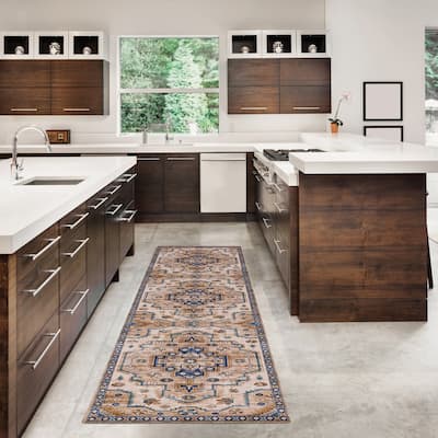 Julian Machine Washable Ivory and Gold Antique Rug
