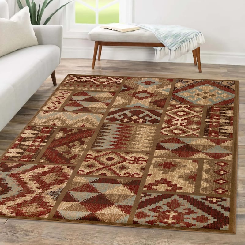 Superior Southwestern Color Rustic Power-Loomed Indoor Area Rug - 8' x 10' - Maroon