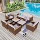 preview thumbnail 19 of 38, 9-Piece Outdoor Wicker Sectional Sofa Patio Furniture Luxury Conversation Set, Beige Cushion