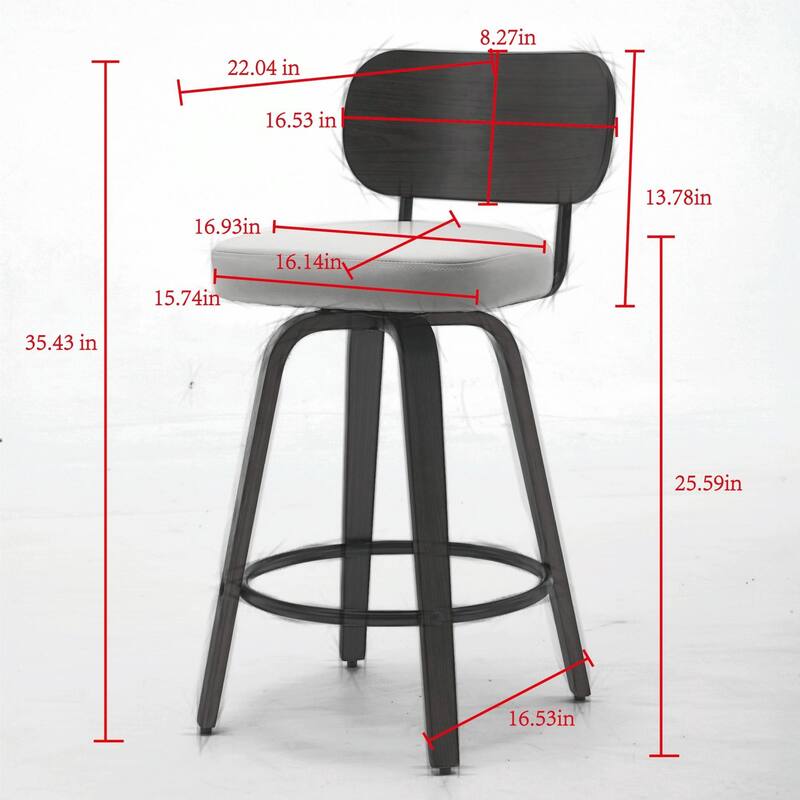 Swivel Bar Stools Set of 2, 26" Upholstered Faux Leather Counter Height Barstools