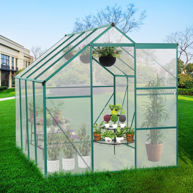6 x 8 FT Outdoor Patio Greenhouse for Outdoor Backyard in All Season - 7' 8" x 6' 7"