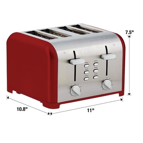 Kenmore 4-Slice Red Stainless Steel Toaster, Dual Controls, Wide Slot