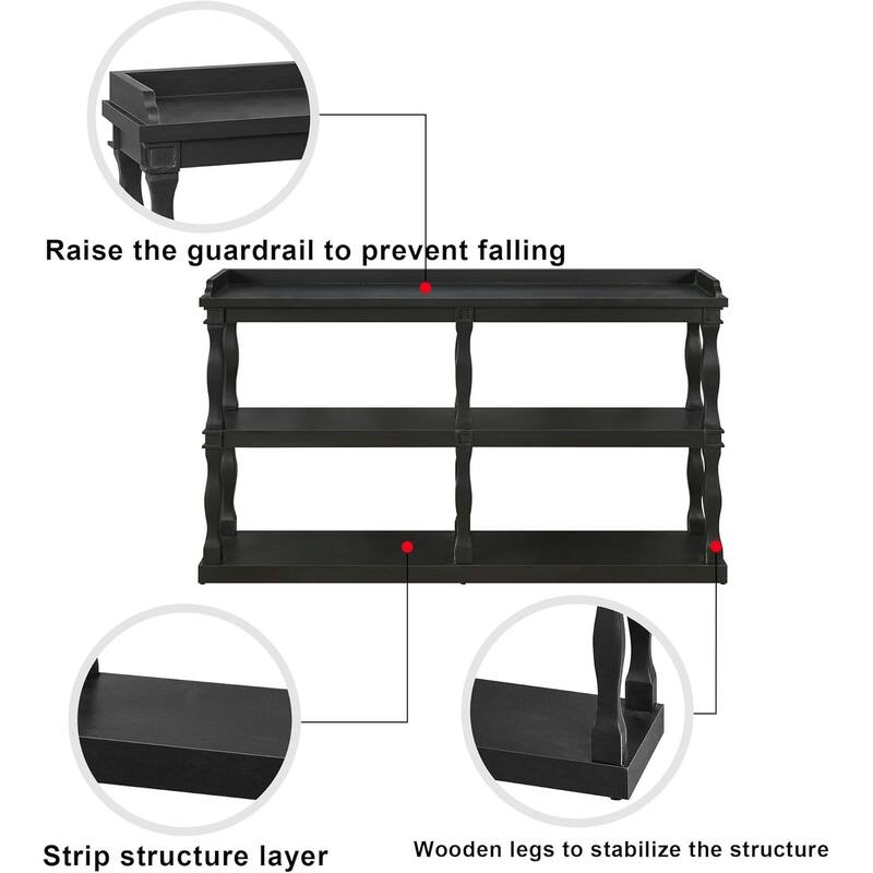 Roomfitters Console Table with 3-Tier Open Storage Spaces and Roman Column Effect Support Legs