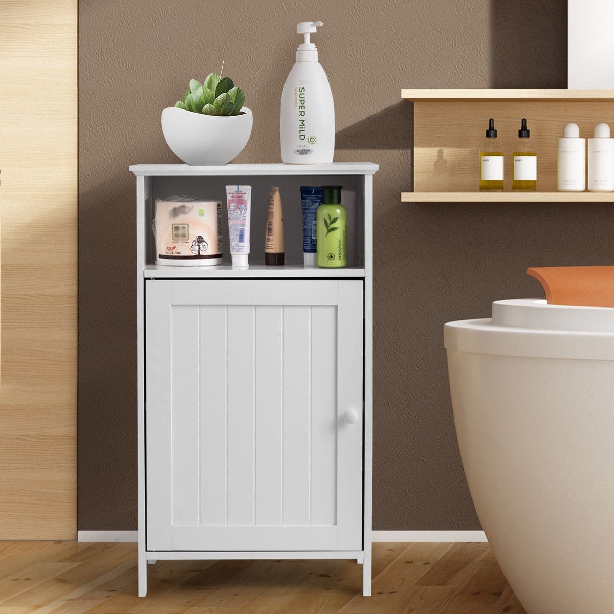 Shop Gymax Bathroom Floor Storage Cabinet Side Table Adjustable