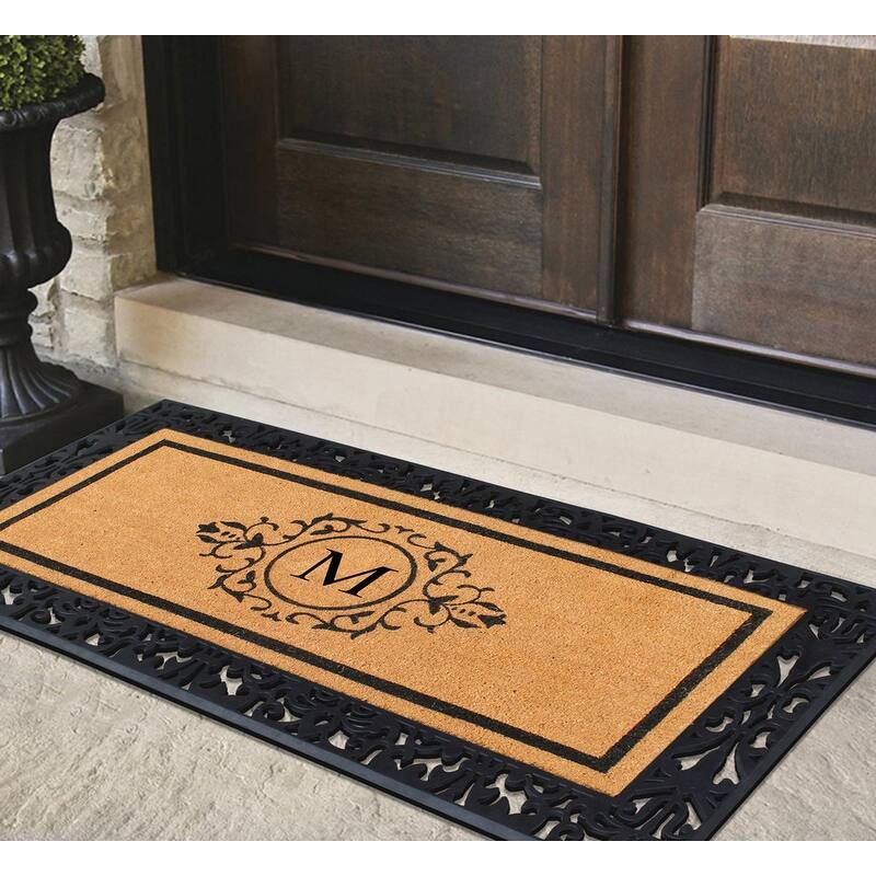 A1HC Natural Coir and Rubber Floral Bordered Doormat 30 in. x 60 in.