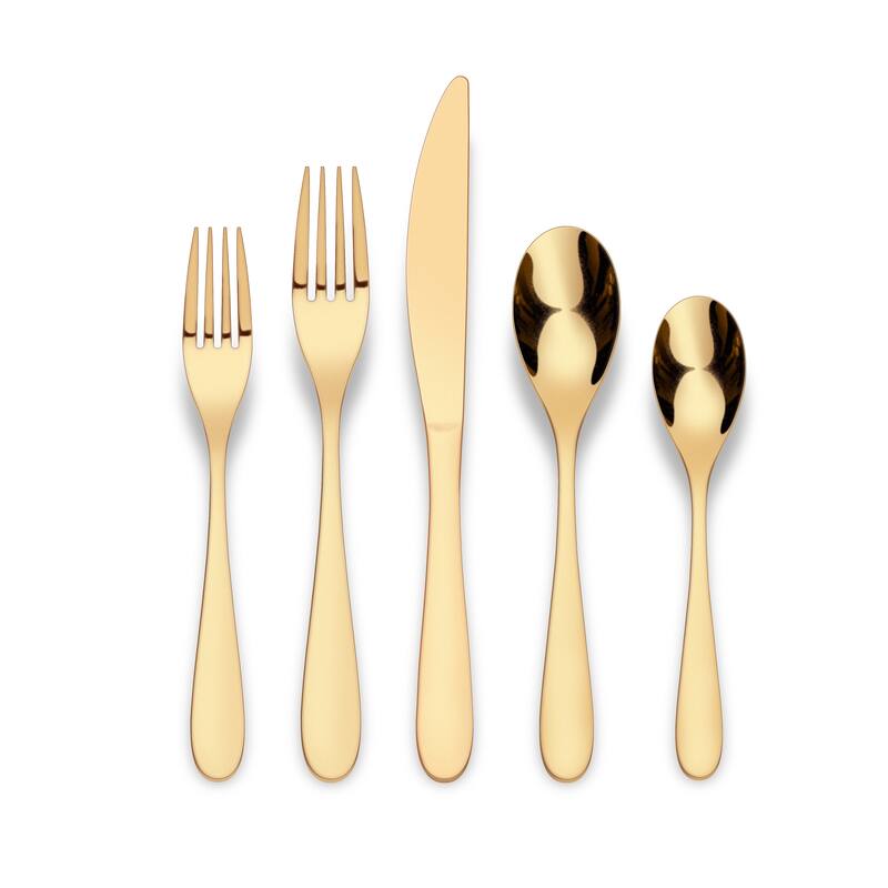 Ornative Percival 18/0 Stainless Steel 20 Pieces Flatware Set - 10.63" H x 6.69" W x 2.76" D - Matte-Gold