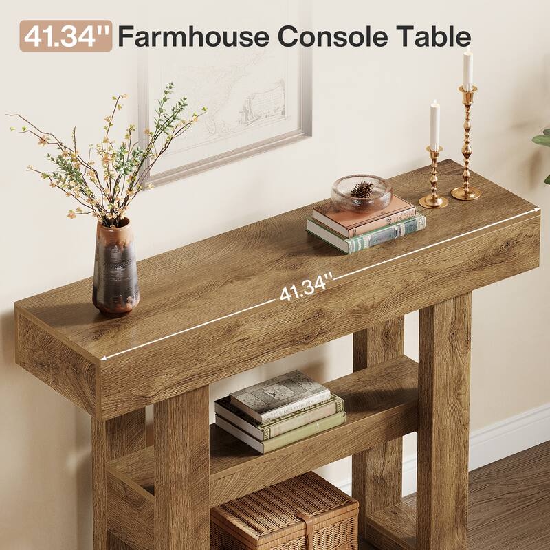 41-Inch Farmhouse Console Table for Entryway, 2-Tier Narrow Sofa Table - 41.34" W x 11.81" D x 31.5" H
