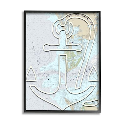 Stupell Detailed Map Tampa Bay Florida Anchor Symbol Framed Wall Art - Grey