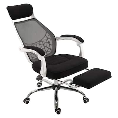 Black and White Ergonomic High Back Office Chair Mesh Fabric Reclining with Footrest - 25.5" x 47.25"