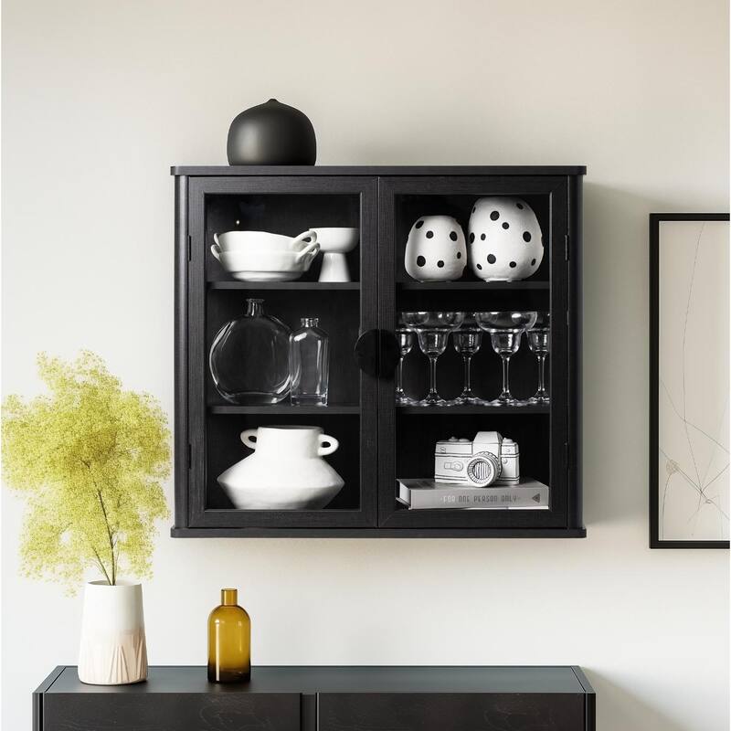 Modern Wall-Mounted Storage Cabinet with Tempered Glass Doors
