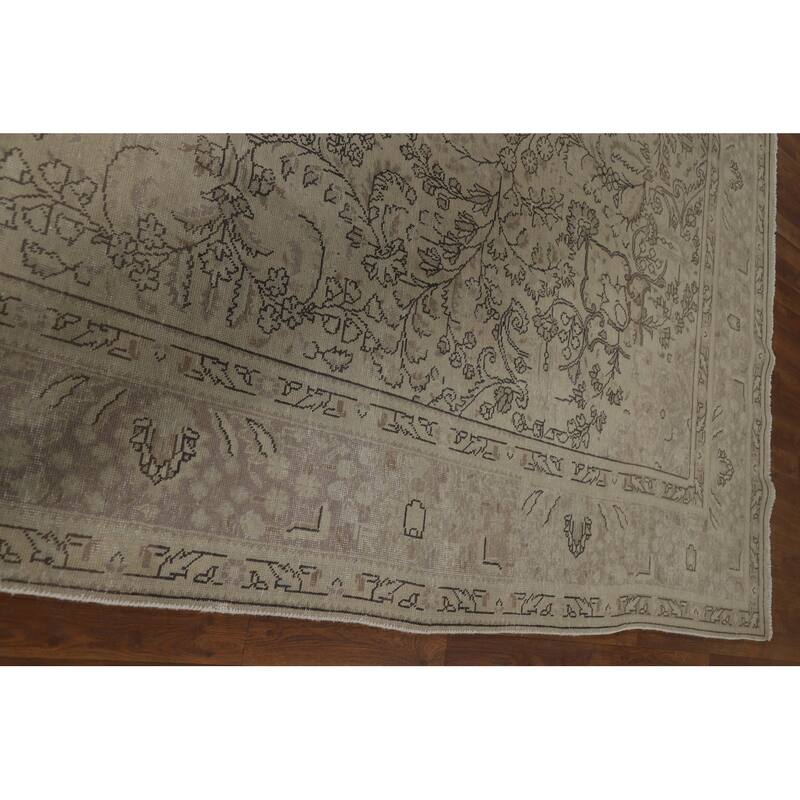 Distressed Tabriz Vintage Rug Hand-Knotted Oriental Wool Carpet - 9'9" x 12'6"