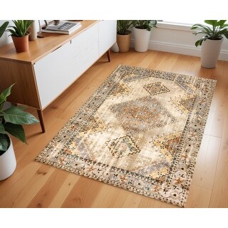 HomeRoots 4' X 6' Gray And Beige Aztec Pattern Area Rug - Bed Bath ...