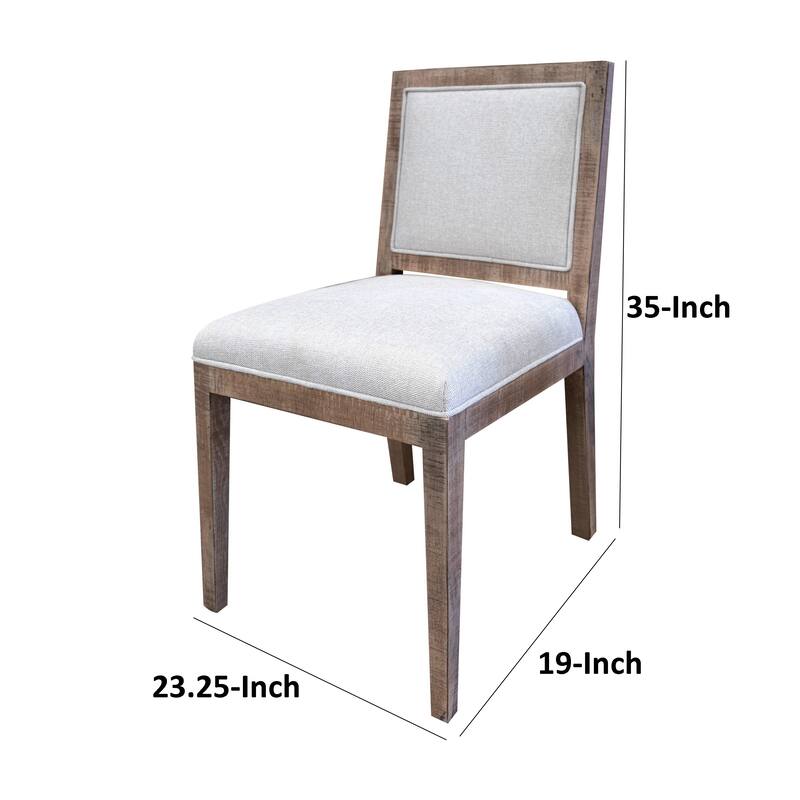 Sevy Side Dining Chair Set of 2, Padded Square Back and Seat, Brown Wood