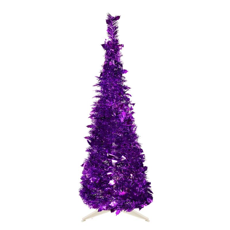 4' Purple Tinsel Pop-Up Artificial Christmas Tree, Unlit - 4 Foot